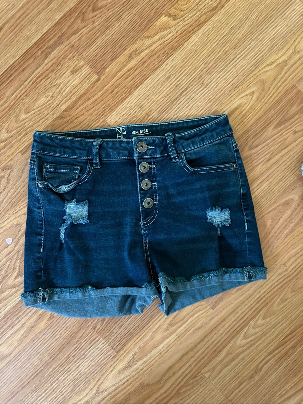 High Rise Dark Blue Denim Shorts with Button Fly
